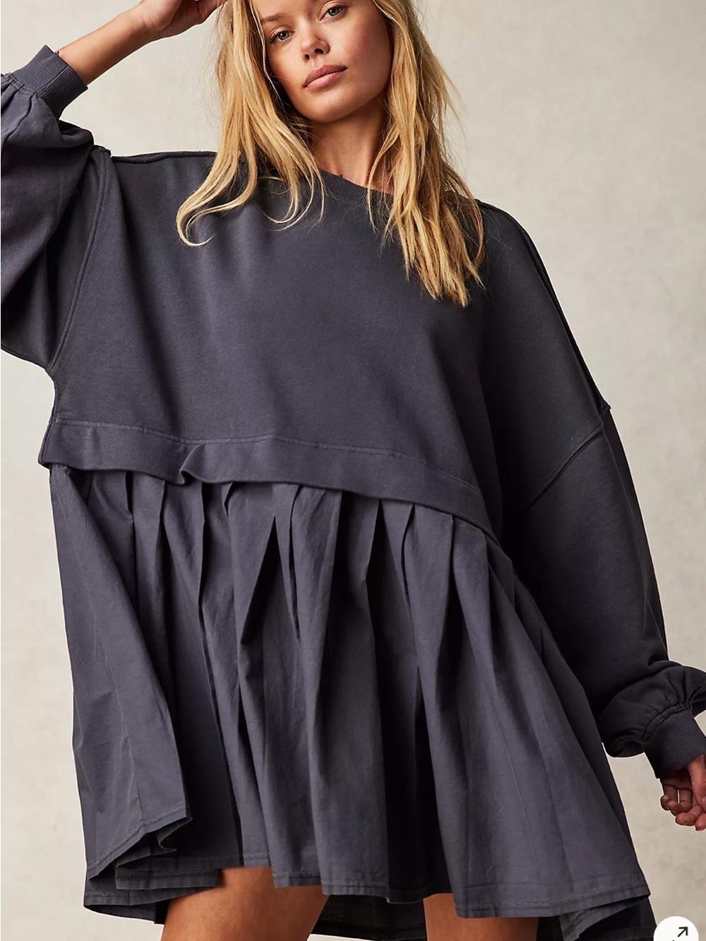 Free People Eleanor Pleated Trapeze Sweatshirt Dress